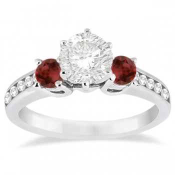 Three-Stone Garnet & Diamond Engagement Ring 18k White Gold (0.45ct)