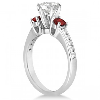Three-Stone Garnet & Diamond Engagement Ring 18k White Gold (0.45ct)