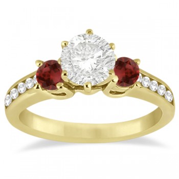 Three-Stone Garnet & Diamond Engagement Ring 18k Yellow Gold (0.45ct)