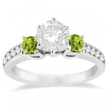 Three-Stone Peridot & Diamond Engagement Ring 14k White Gold (0.45ct)