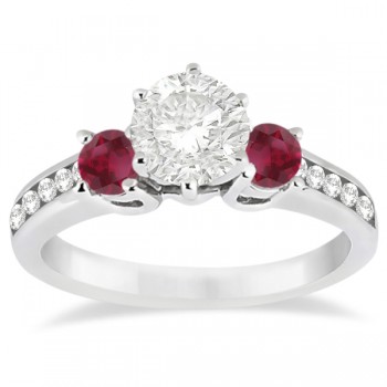 Three-Stone Ruby & Diamond Engagement Ring 14k White Gold (0.60ct)