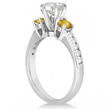 3 Stone Yellow Sapphire & Diamond Engagement Ring 14k W. Gold (0.45ct)