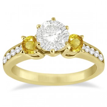 3 Stone Yellow Sapphire & Diamond Engagement Ring 18k Y. Gold (0.45ct)