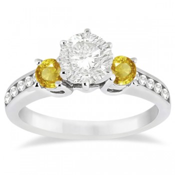3 Stone Yellow Sapphire & Diamond Engagement Ring Palladium (0.45ct)
