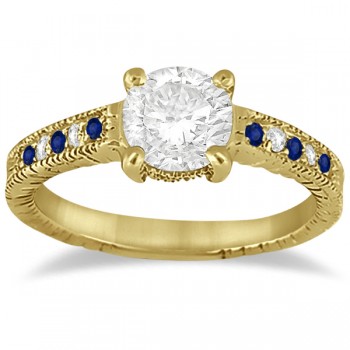 Vintage Blue Sapphire & Diamond Engagement Ring 14k Yellow Gold 0.31ct