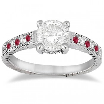 Vintage Ruby & Diamond Engagement Ring 14k White Gold 0.31ct