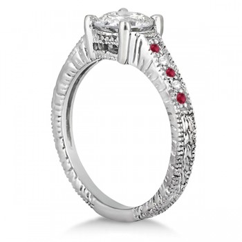 Vintage Ruby & Diamond Engagement Ring 14k White Gold 0.31ct