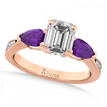 Emerald Diamond & Pear Amethyst Engagement Ring 18k Rose Gold (1.29ct)