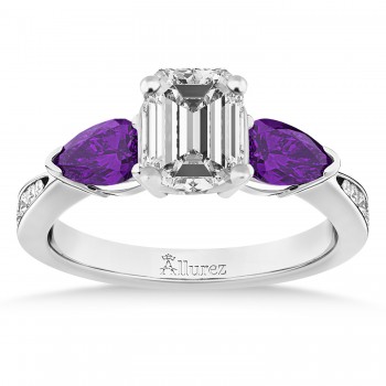 Emerald Diamond & Pear Amethyst Engagement Ring 18k White Gold (1.29ct)