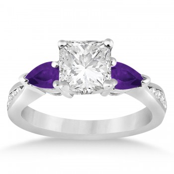 Emerald Diamond & Pear Amethyst Engagement Ring in Platinum (1.29ct)