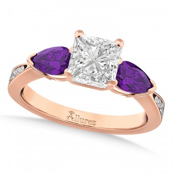 Princess Diamond & Pear Amethyst Engagement Ring 18k Rose Gold (1.29ct)