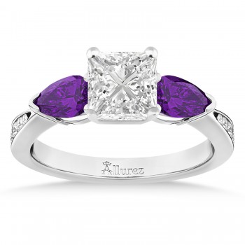 Princess Diamond & Pear Amethyst Engagement Ring in Palladium (1.29ct)
