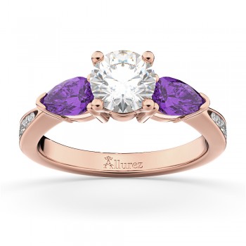 Round Diamond & Pear Amethyst Engagement Ring 18k Rose Gold (1.29ct)