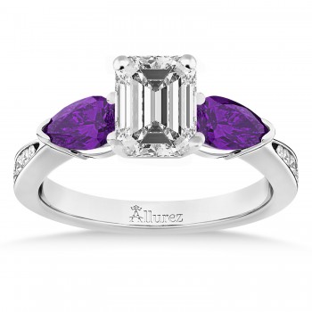 Emerald Diamond & Pear Amethyst Engagement Ring 14k White Gold (1.79ct)