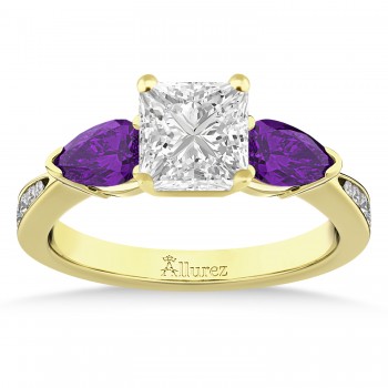 Princess Diamond & Pear Amethyst Engagement Ring 14k Yellow Gold (1.79ct)
