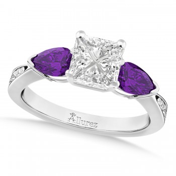 Princess Diamond & Pear Amethyst Engagement Ring in Platinum (1.79ct)