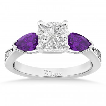 Princess Diamond & Pear Amethyst Engagement Ring in Platinum (1.79ct)