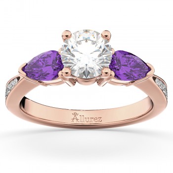 Lab Diamond & Pear Lab Amethyst Engagement Ring 14k Rose Gold (0.79ct)