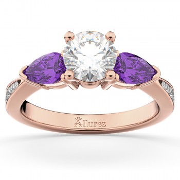 Diamond & Pear Amethyst Engagement Ring 14k Rose Gold (0.79ct)