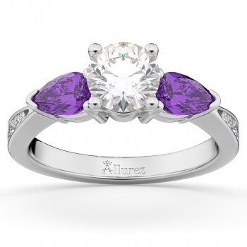 Lab Diamond & Pear Lab Amethyst Engagement Ring 14k White Gold (0.79ct)