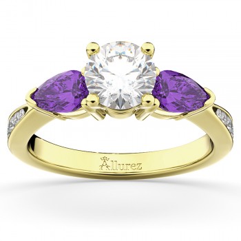 Lab Diamond & Pear Lab Amethyst Engagement Ring 14k Yellow Gold (0.79ct)