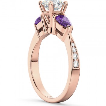 Lab Diamond & Pear Lab Amethyst Engagement Ring 18k Rose Gold (0.79ct)