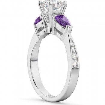 Lab Diamond & Pear Lab Amethyst Engagement Ring 18k White Gold (0.79ct)