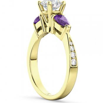 Lab Diamond & Pear Lab Amethyst Engagement Ring 18k Yellow Gold (0.79ct)