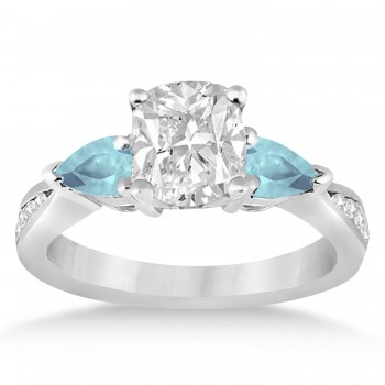 Cushion Diamond & Pear Aquamarine Engagement Ring in Platinum (1.29ct)