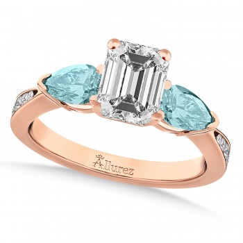 Emerald Diamond & Pear Aquamarine Engagement Ring 14k Rose Gold (1.29ct)