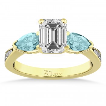 Emerald Diamond & Pear Aquamarine Engagement Ring 14k Yellow Gold (1.29ct)
