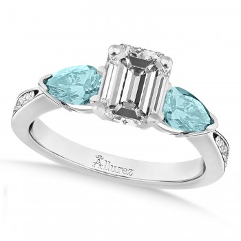 Emerald Diamond & Pear Aquamarine Engagement Ring 18k White Gold (1.29ct)