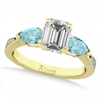 Emerald Diamond & Pear Aquamarine Engagement Ring 18k Yellow Gold (1.29ct)