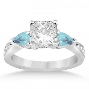 Emerald Diamond & Pear Aquamarine Engagement Ring in Palladium (1.29ct)