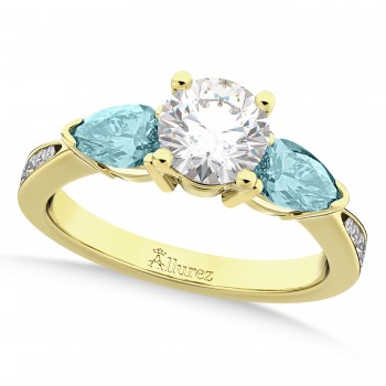 Round Diamond & Pear Aquamarine Engagement Ring 14k Yellow Gold (1.29ct)