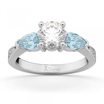 Round Diamond & Pear Aquamarine Engagement Ring in Platinum (1.29ct)