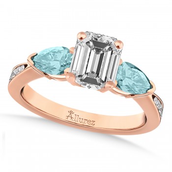 Emerald Diamond & Pear Aquamarine Engagement Ring 18k Rose Gold (1.79ct)