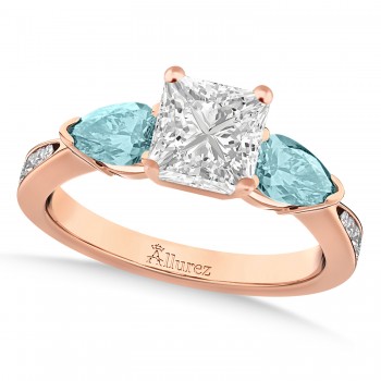 Princess Diamond & Pear Aquamarine Engagement Ring 14k Rose Gold (1.79ct)