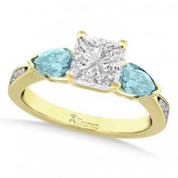 Princess Diamond & Pear Aquamarine Engagement Ring 18k Yellow Gold (1.79ct)