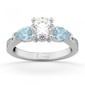 Round Diamond & Pear Aquamarine Engagement Ring in Platinum (1.79ct)