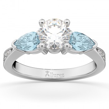 Diamond & Pear Aquamarine Engagement Ring 14k White Gold (0.79ct)