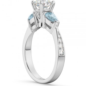 Diamond & Pear Aquamarine Engagement Ring 14k White Gold (0.79ct)