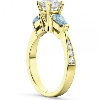 Diamond & Pear Aquamarine Engagement Ring 14k Yellow Gold (0.79ct)