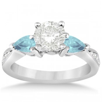 Diamond & Pear Aquamarine Engagement Ring Palladium (0.79ct)