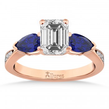 Emerald Diamond & Pear Blue Sapphire Engagement Ring 14k Rose Gold (1.29ct)