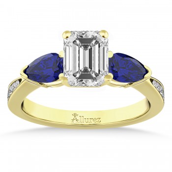 Emerald Diamond & Pear Blue Sapphire Engagement Ring 14k Yellow Gold (1.29ct)