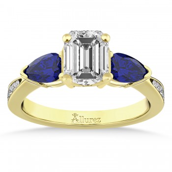 Emerald Diamond & Pear Blue Sapphire Engagement Ring 18k Yellow Gold (1.29ct)