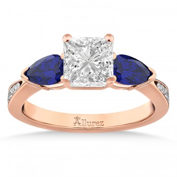 Princess Diamond & Pear Blue Sapphire Engagement Ring 14k Rose Gold (1.29ct)