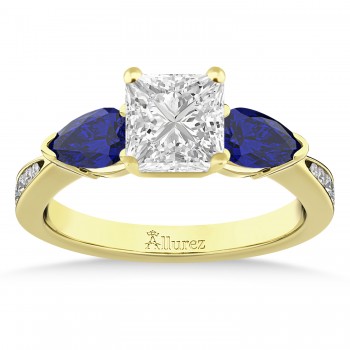 Princess Diamond & Pear Blue Sapphire Engagement Ring 14k Yellow Gold (1.29ct)