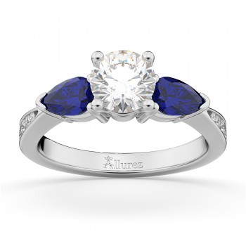 Round Diamond & Pear Blue Sapphire Engagement Ring in Platinum (1.29ct)